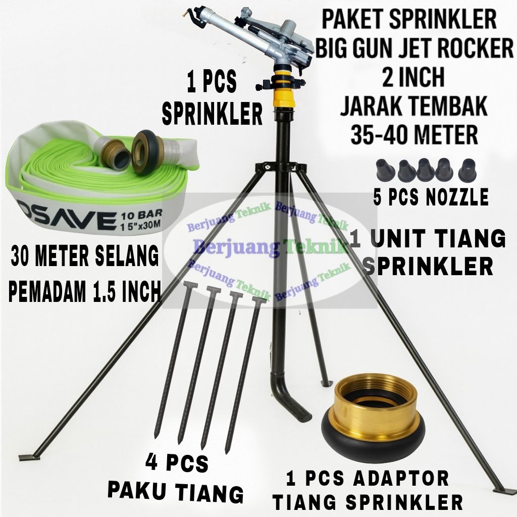 Paket Sprinkler Big Gun 2 Inch Metal Rocker Jarak Tembak 30-35 Meter + 30 meter selang pemadam + ada
