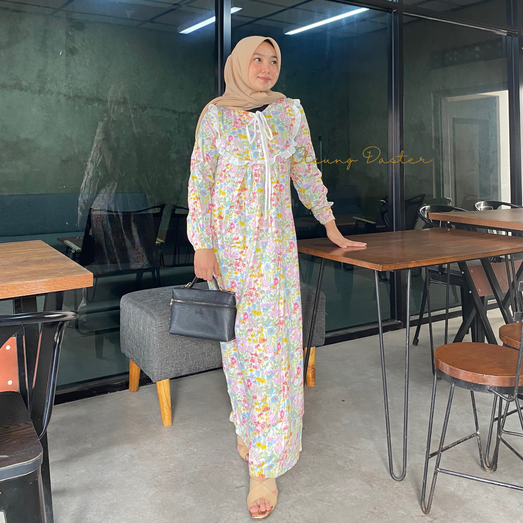 Gamis Rayon Premium Motif Bunga - Aura Dress by Iteung Daster