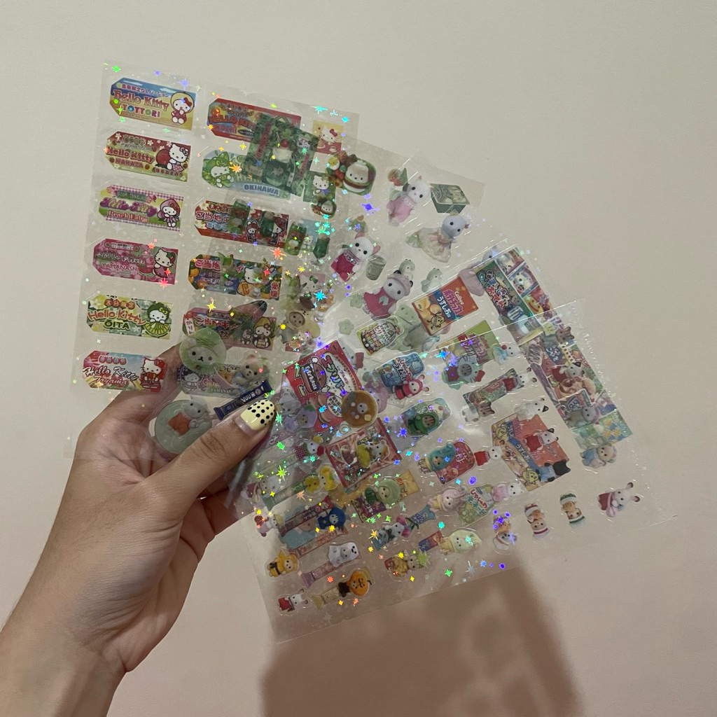 

various stickers sylvanian hello kitty toro and snacks♡