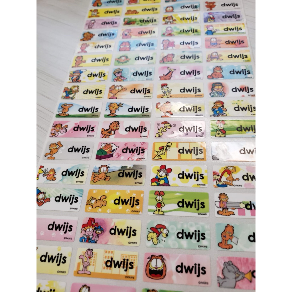 

Stiker Label Nama Name Sticker Waterproof Anti Air Garfield Cat Kucing