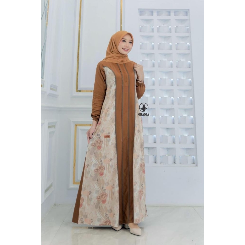 (Fg )Gamis GHANIA KEMBANG MAYANG/Gamis Wanita Muslimah Dewasa/Gamis Katun Rayon polos Kombinasi