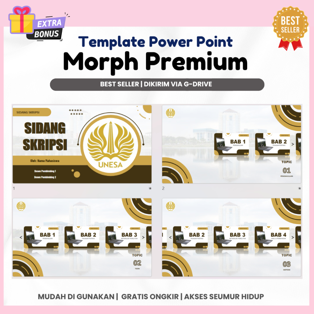 Template PPT Premium SIDANG UNESA - Animasi Morph, Animasi Bergerak untuk Seminar & Sidang | PPT 9