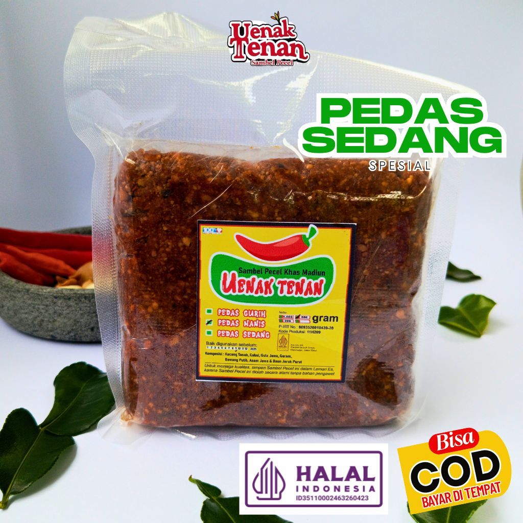 

Sambal Pecel Madiun Uenak Tenan Pedas Sedang 500gr Kacang Sangrai Kemasan Dobel Plastik Vacum Sealer