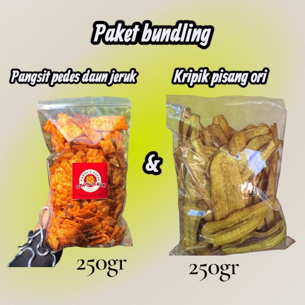 

Paket bundling kripik pisang dan pangsit pedas