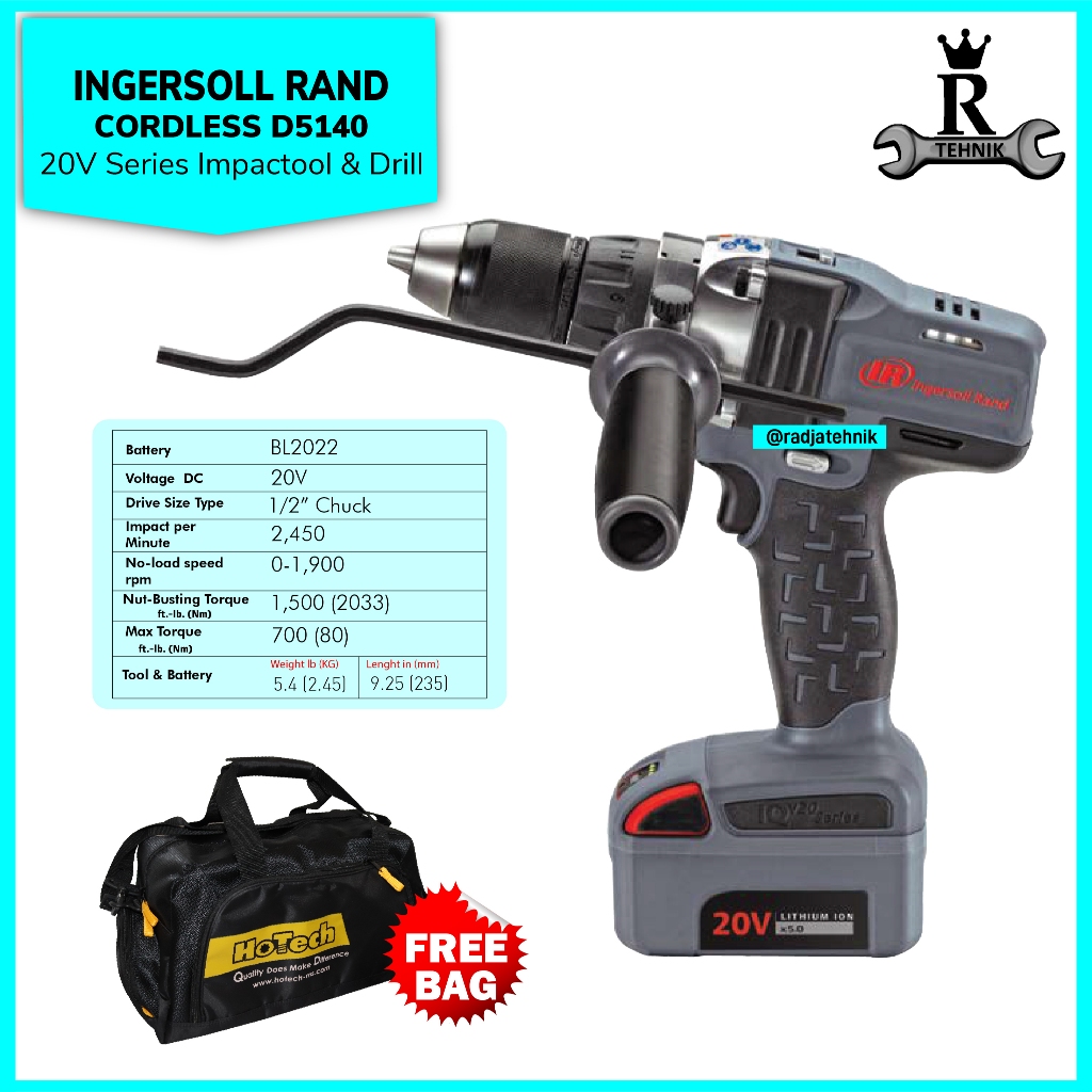 INGERSOLL RAND  IR D5140 Cordless Drill  Cordless Drill 13mm 20V  Alat Tukang Serbaguna