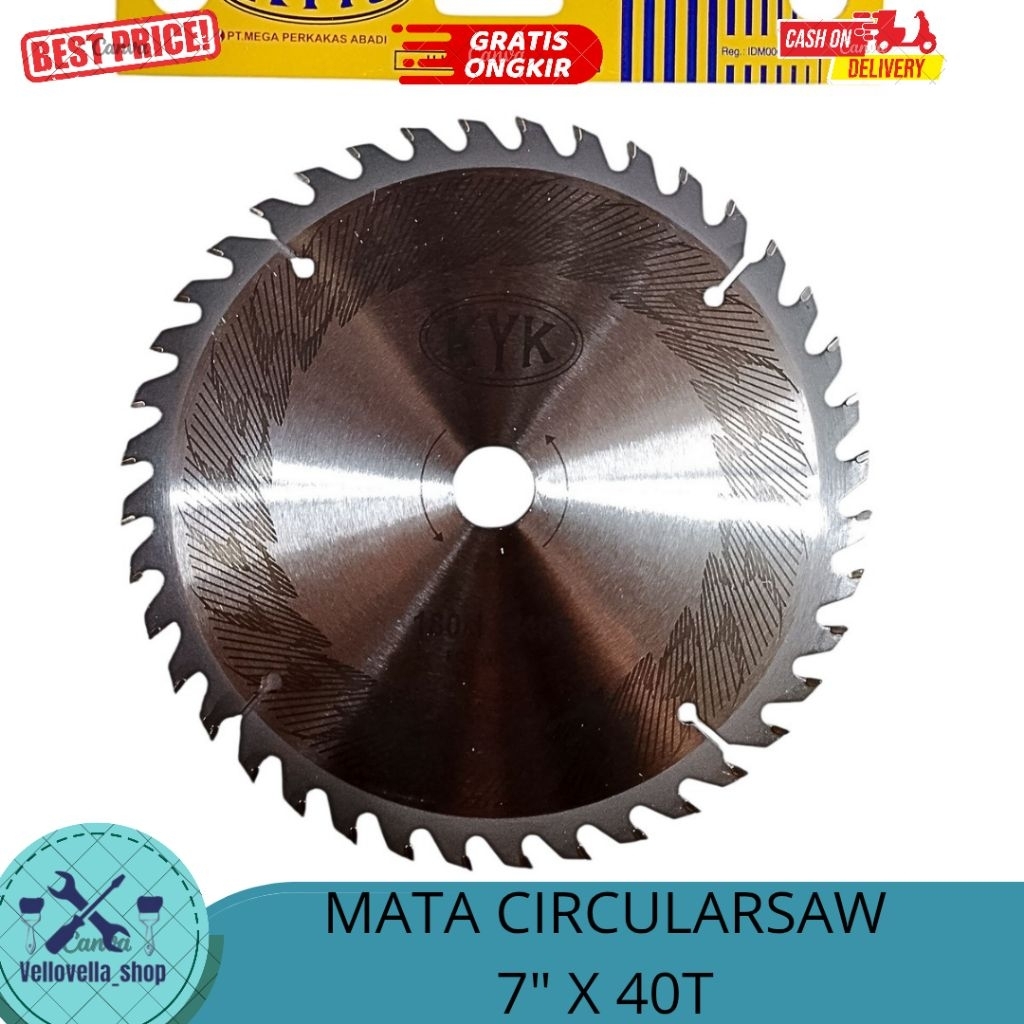Mata gergaji kayu KYK 7" x 40T / Mata potong kayu Saw Blade kayu piringan KYK