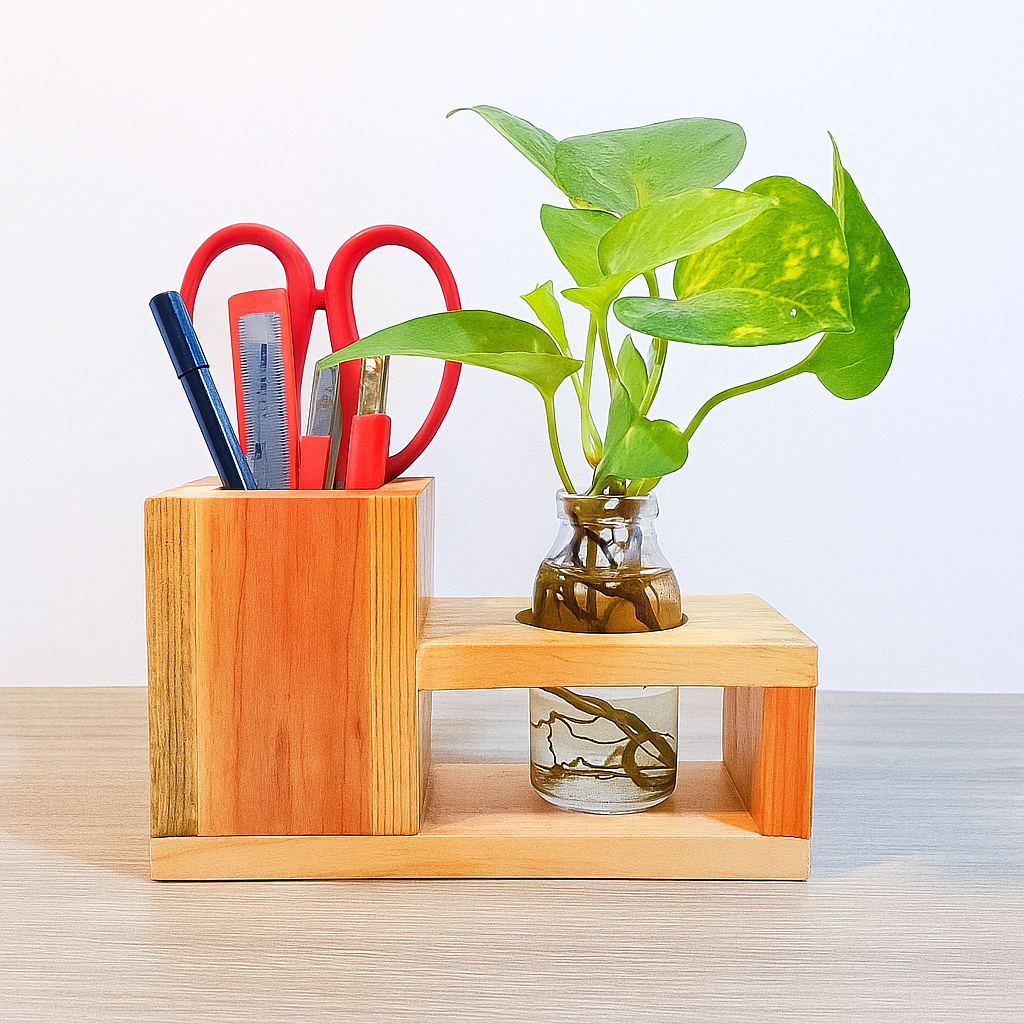 Rak Organizer Meja Kayu Aesthetic – Tempat Pulpen, Pensil, Sendok, Garpu, Sumpit, dan Dekorasi Vas B