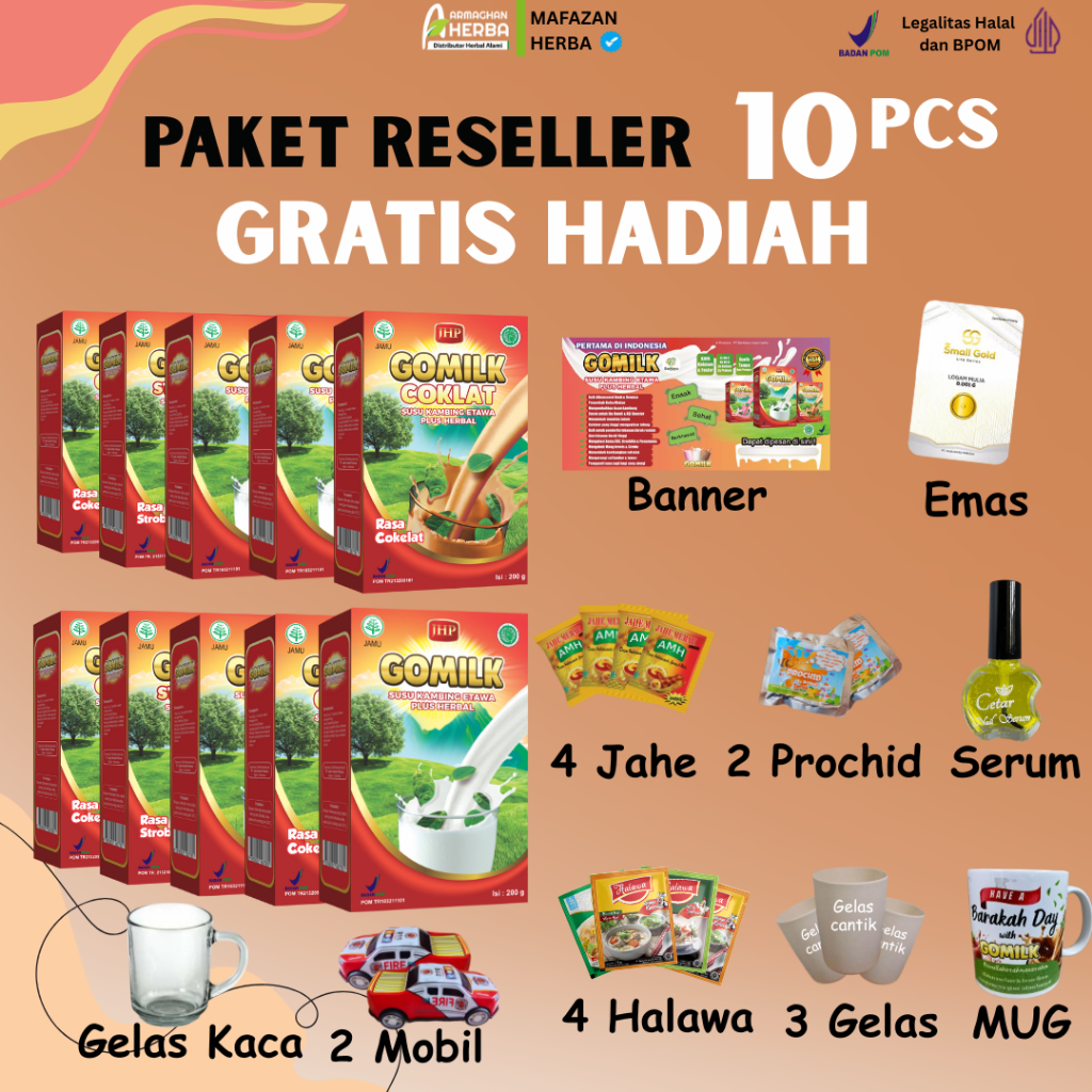 

[PAKET RESELLER] [GRATIS HADIAH][BELI 8 GRATIS 2] [EXPIRED LAMA] Susu Kambing GOMILK 200 gr