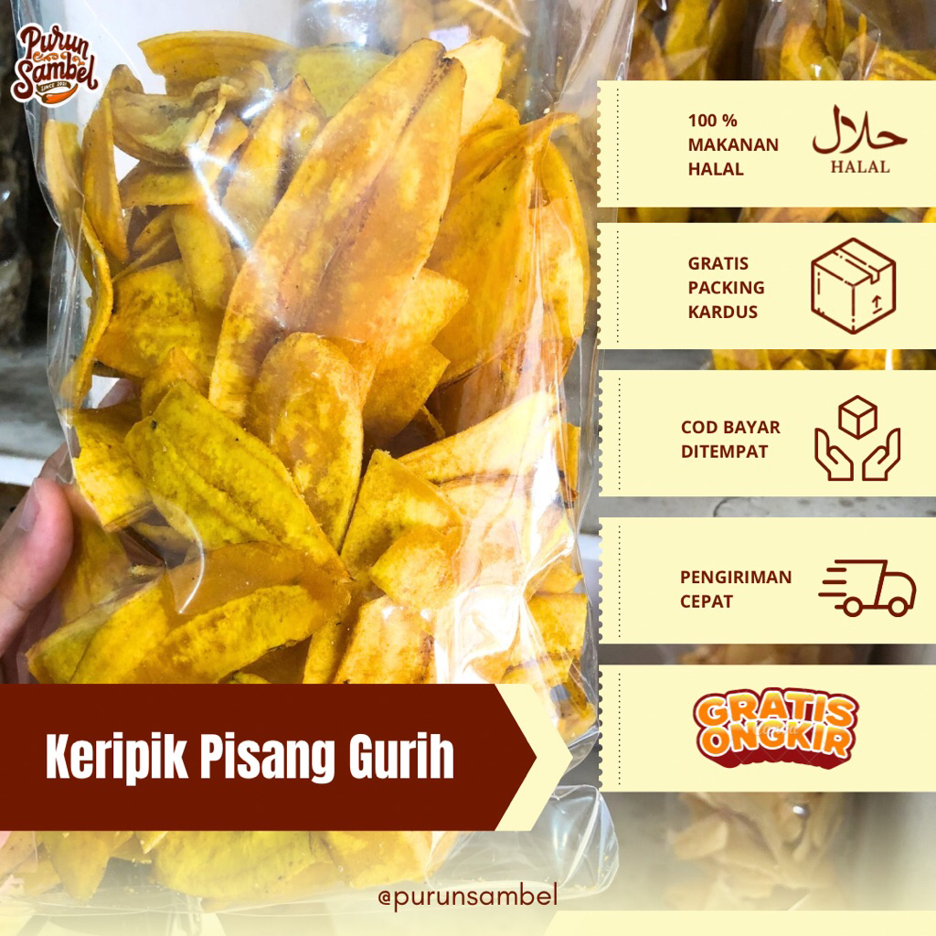 

Keripik Pisang Gurih 180 gram Halal Kripik Pisang Repack by Purun Sambel