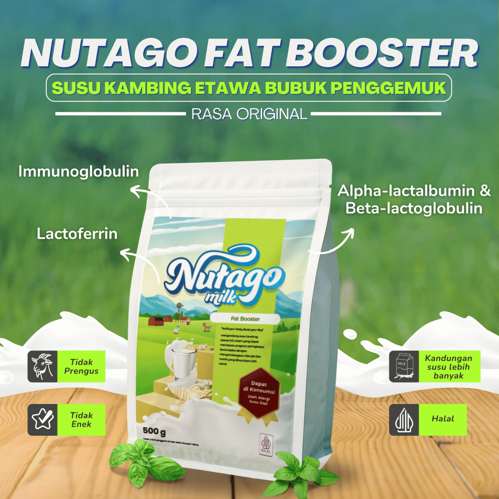 

Nutago MILK FAT BOOSTER Susu Kambing Etawa penggemuk badan 500gram Penambah Berat Badan Ideal Perkuatan Tulang Sendi
