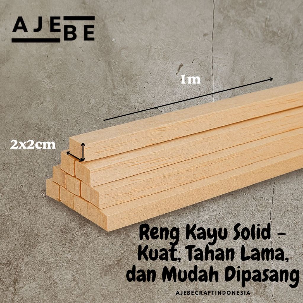 List Kayu Dinding Tempel - Kayu Reng 2x2 1 Meter - Stick Stik Kayu Kotak Panjang