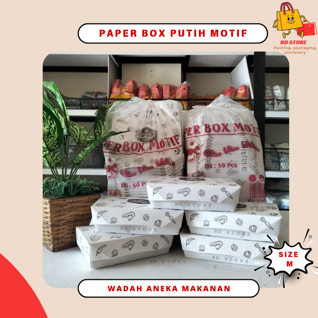 PAPER BOX MOTIF SATUAN PAPER LUNCH BOX MEDIUM LUNCH BOX PAPER MOTIF KOTAK MAKAN MEDIUM LUNCH BOX