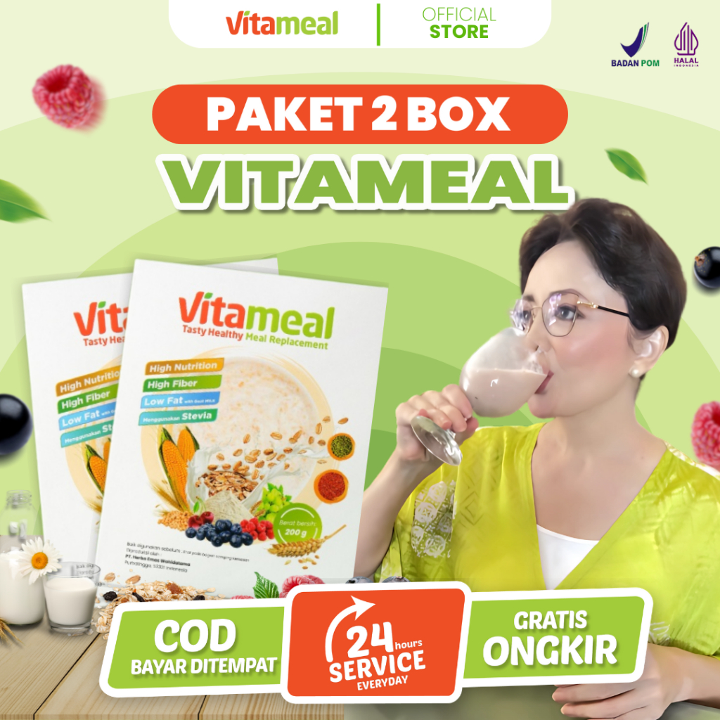 

PAKET 2 BOX - Vitameal Sereal Multigrain Organik Sarapan Sehat Bebas Kolestrol Oatmeal Diabetes Gula Darah Low Calori Defisit Calori VITAMILK HIPERTENSI
