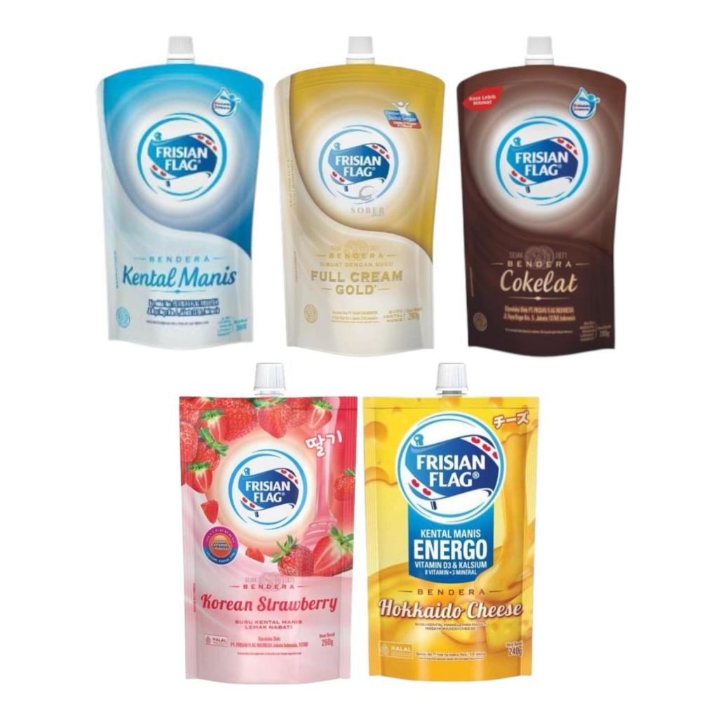 

FRISIAN FLAG BENDERA KENTAL MANIS POUCH 240 GRAM | 280 GRAM GOLD / PUTIH / COKELAT / STRAWBERRY / HOKKAIDO CHEESE