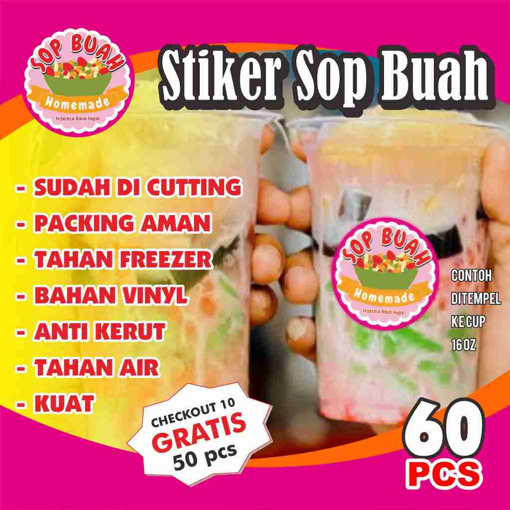 

stiker sop buah label cup botol anti air bahan VINYL 60pcs