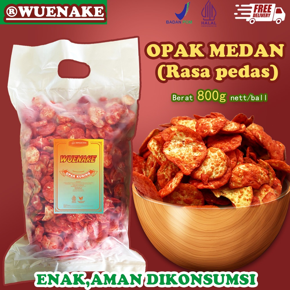 

400g WUENAKE Opak Medan Pedas,Beli 1 Gratis 1 Total 800 gram Opak Medan Keripik Opak,Opak Mini Balado Rasa Asin dan Pedas, Opak Medan Balado,Opak Mini Singkong Pedas Opak Medan