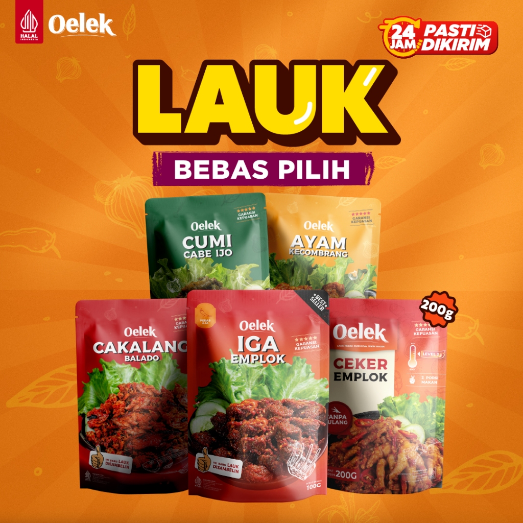 

Oelek Lauk Siap Saji Satuan Iga/Ayam Kecombrang/Cumi Cabe Ijo/Cakalang Balado/Cumi Jeletot