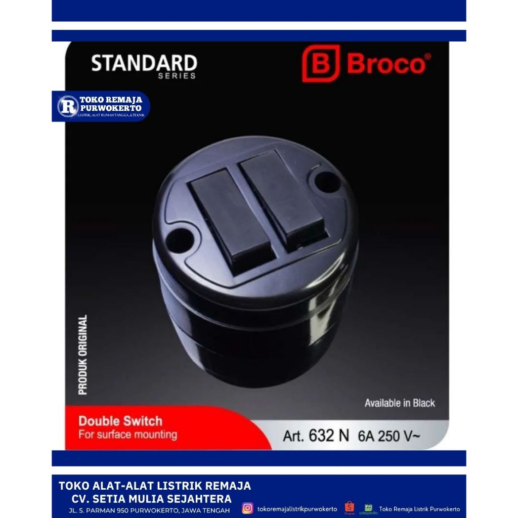 Saklar Seri OB Broco Hitam / Saklar Tempel Broco Hitam