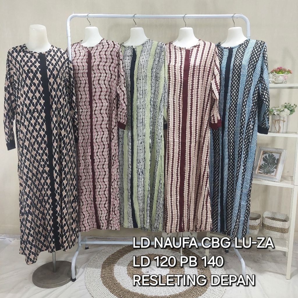 LUZA naufa cbg gamis batik resleting tangan panjang motif salur warna soft