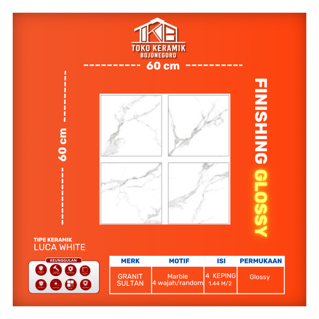 Granit Lantai Glasses Polish Motif Marble Marmer 60x60 cm Granit Sultan Luca White