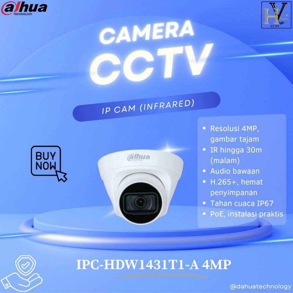 CAMERA CCTV DAHUA TECHNOLOGY IP CAM INFRARED IPC-HDW1431T1-A INDOOR 4MP