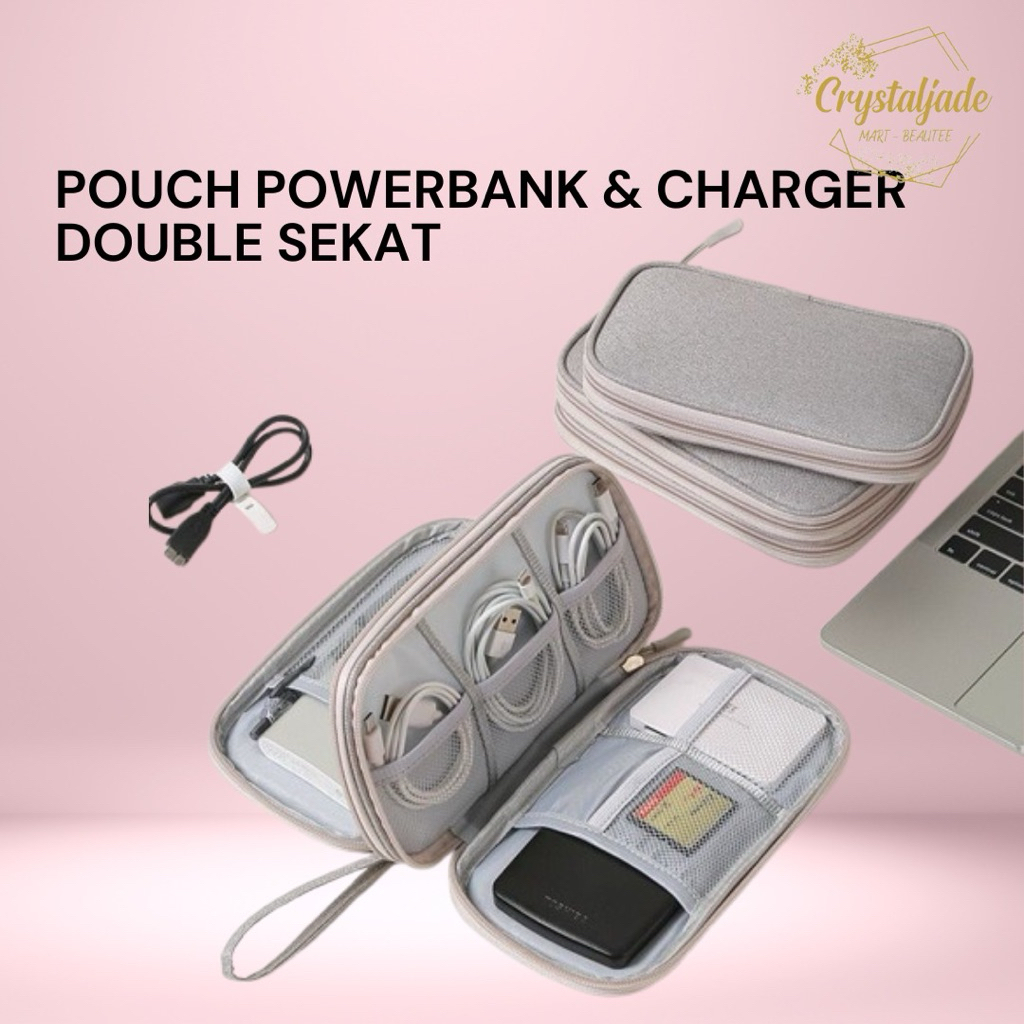 POUCH TAS HANDPHONE CHARGER DOUBLE SEKAT / TAS POUCH POWER BANK DOUBLE SEKAT /TRAVEL ORGANIZER/Pouch