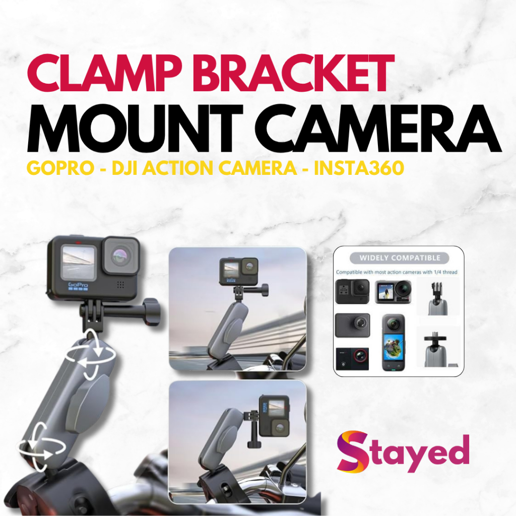 Clamp Bracket Mount Kamera GoPro DJI Action Camera Insta360 Motor Vlog