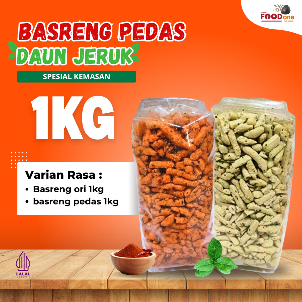 

BASRENG PEDAS FOOD ONE KEMASAN 1KG REMPAH DAUN JERUK CEMILAN ENAK