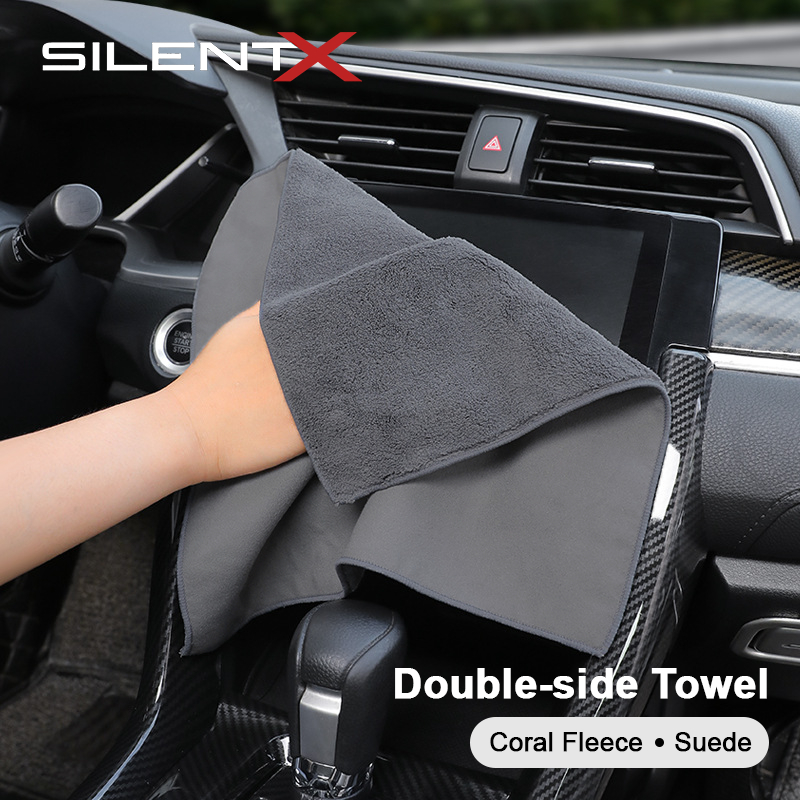 KAIN LAP DUA 2 SISI CORAL FLEECE SUEDE SILENTX DOUBLE SIDE TOWEL CAR WASHING CUCI MOBIL MOBOTL DETAI