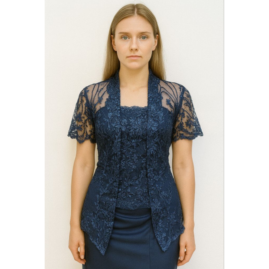 Kebaya Modern Lengan Pendek Warna Biru Navy 279