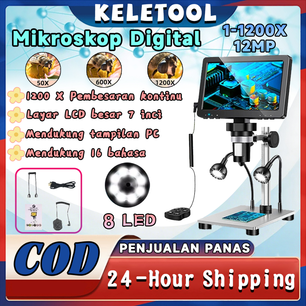Mikroskop Digital 12MP 1200X kaca Layar  7 Inch LCD Besar Mikroskop B1200 Mesin Mikroskop Digital Ka