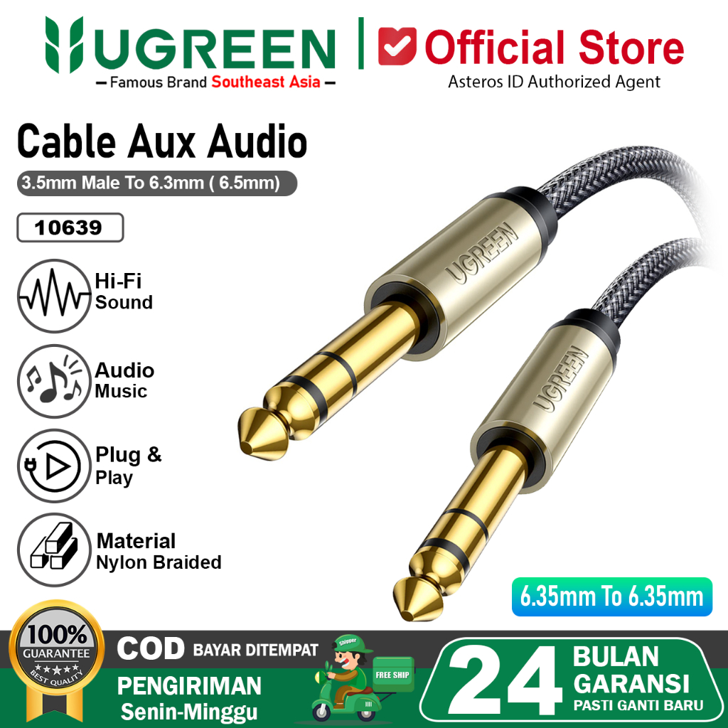 UGREEN Kabel Audio Aux 6.5mm TS Audio Stereo Mono Patch Male to Male