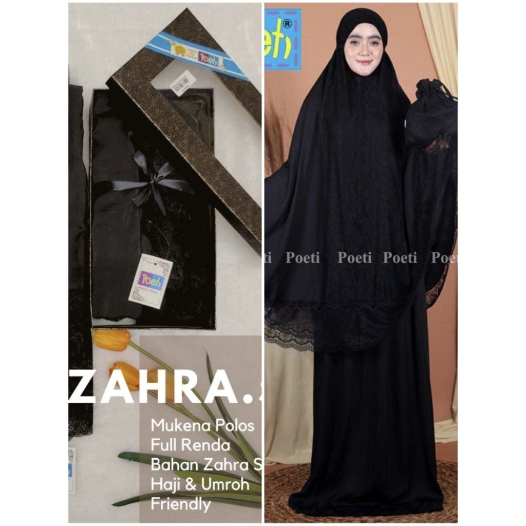 Mukena dewasa polos hitam full renda poeti haji dan umroh