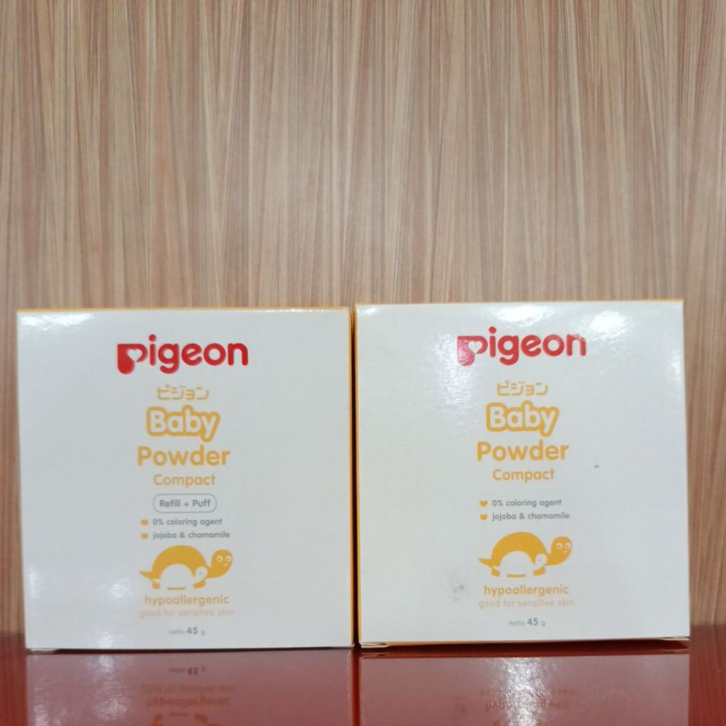 Pigeon Baby Powder Compact & Refill + Puff/ Bedak Bayi Padat 45 g (133 121,122)