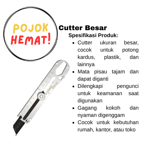 

Cutter Besar Serbaguna untuk Kertas Kardus Plastik Cocok Alat Kantor dan Rumah