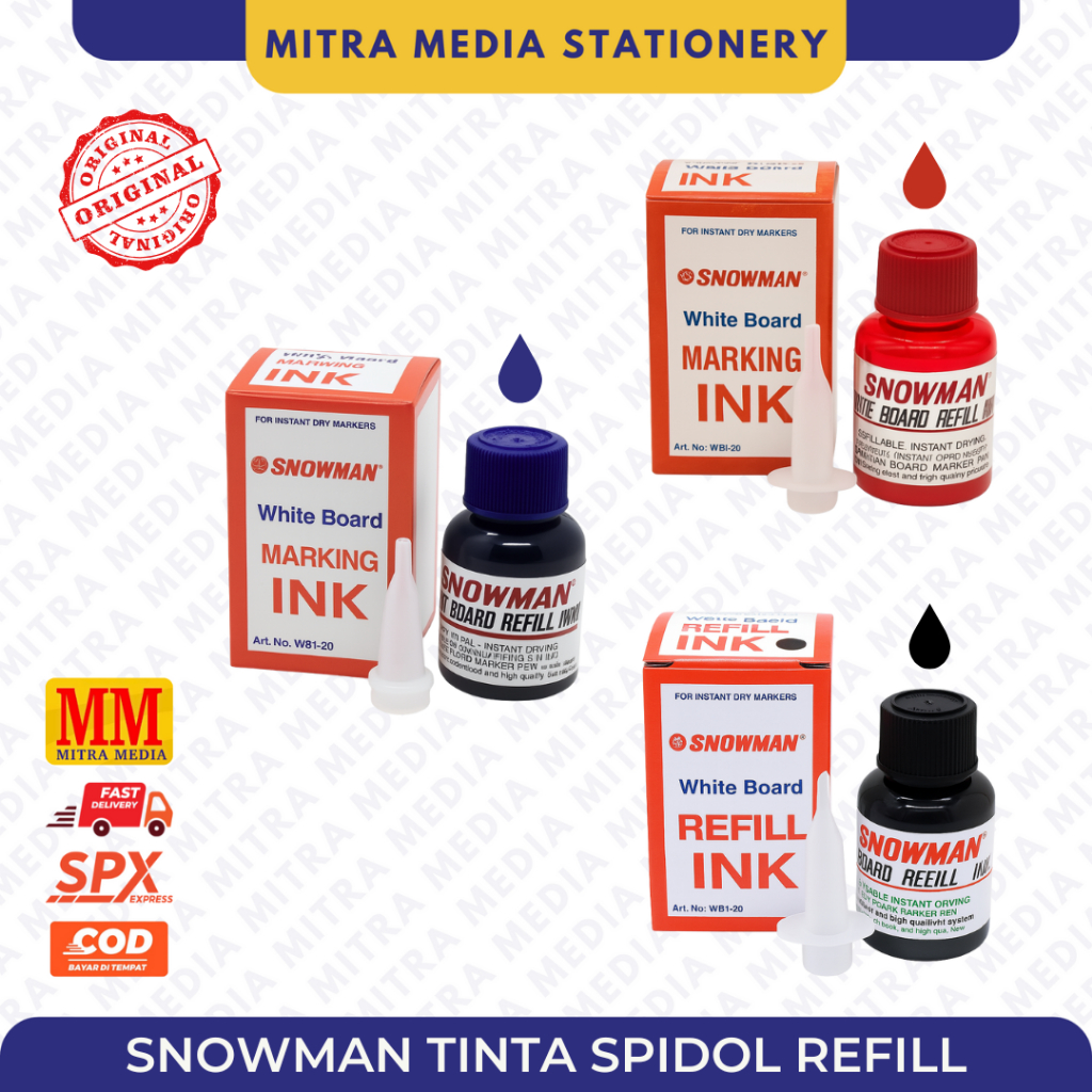 

ORI SNOWMAN Refill Tinta Spidol Papan Tulis / Isi Ulang Tinta Whiteboard / Merah / Hitam / Biru