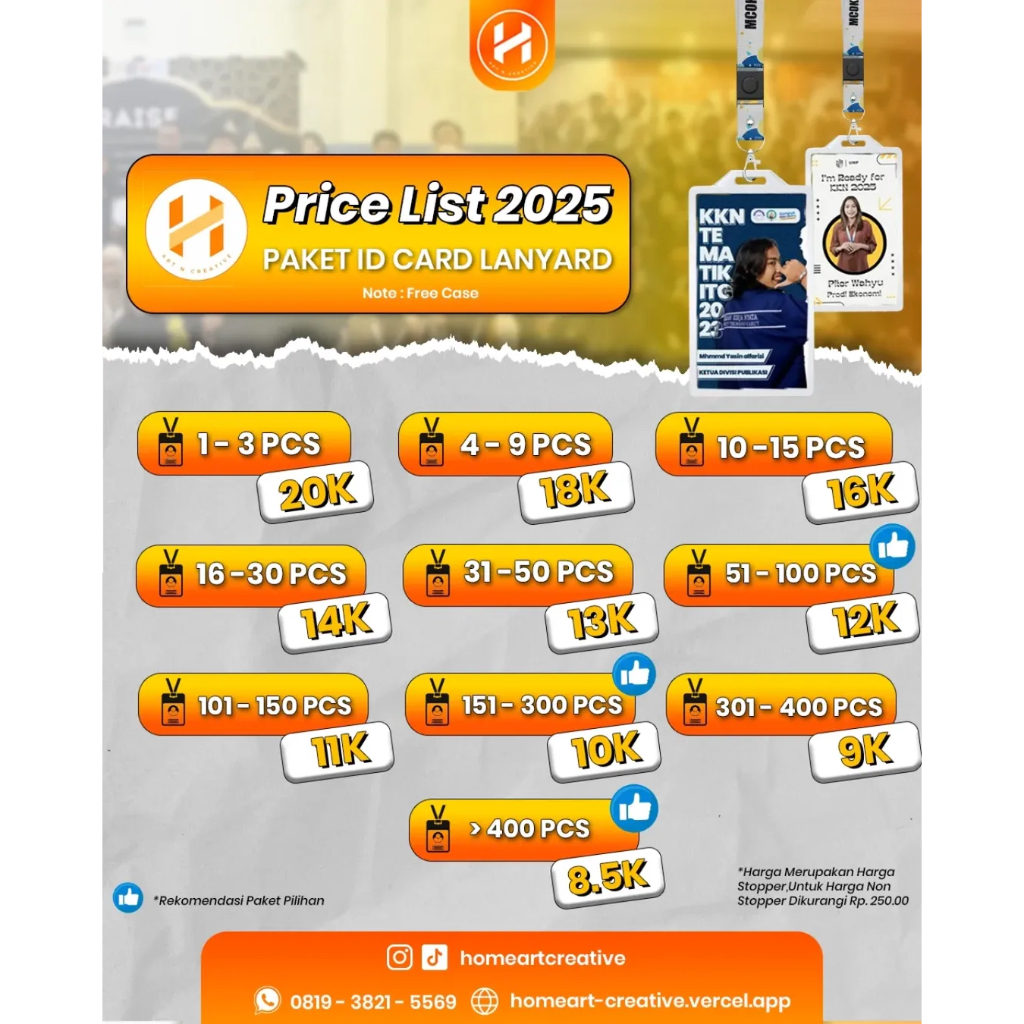 

LANYARD ID CARD CUSTOM 2 CM (FREE CASE)