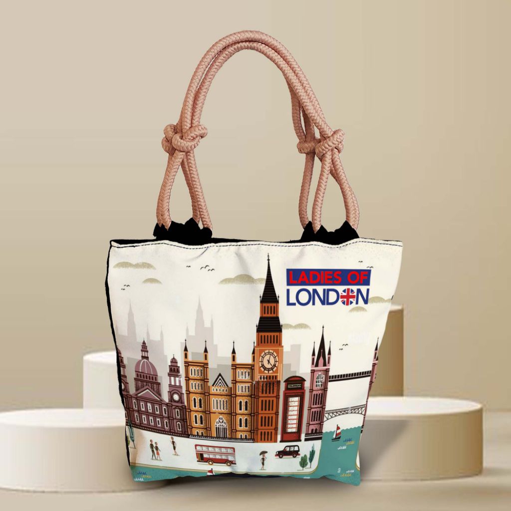 (Souvenir)Tas Totebag tali sumbu kepang motif London/Tas Bahu/Tas Jinjing/Tas Oleh-oleh London