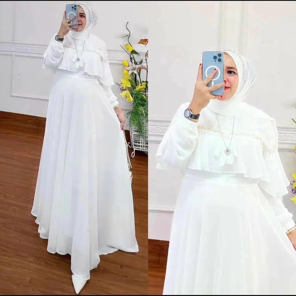 Baju Gamis Pesta Mewah Elegan Gamis Putih Ceruty Babydol Premium
