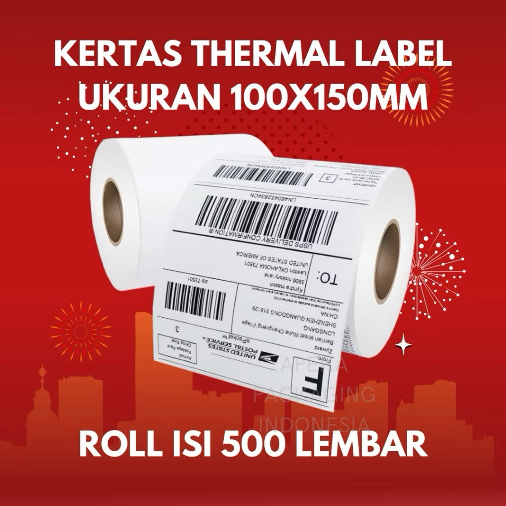 

Kertas Thermal Sticker Label Barcode Roll ukuran A6 100x150 mm isi 500pcs 100x150mm isi 500 Pcs