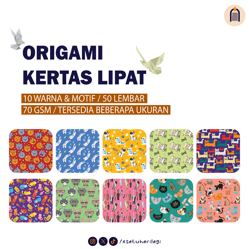 

SHL - Kertas Lipat Motif Kucing 70 GSM | 50 Lembar | Warna-Warni | print 1 & 2 Sisi | Ukuran 8-20 cm