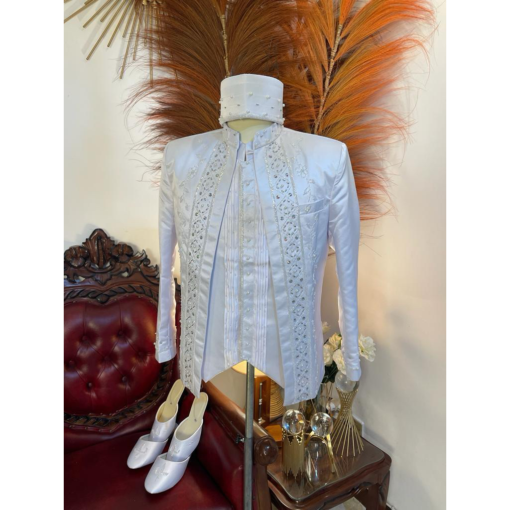 Beskap pengantin pria putih | Beskap pria modern | Beskap pria pengantin | Beskap pengantin pria pre