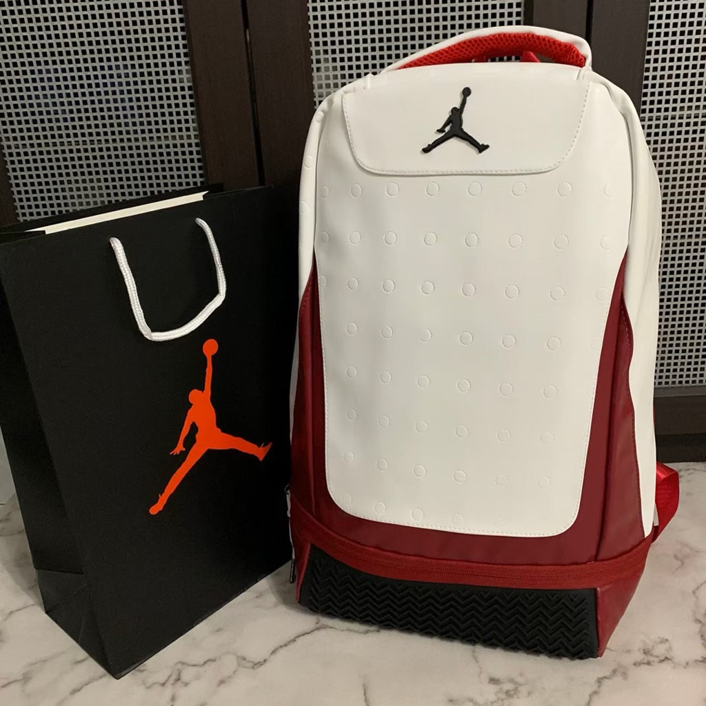 BACKPACK JORDAN RETRO 13 WHITE RED LEATHER // TAS RANSEL SEKOLAH // KERJA