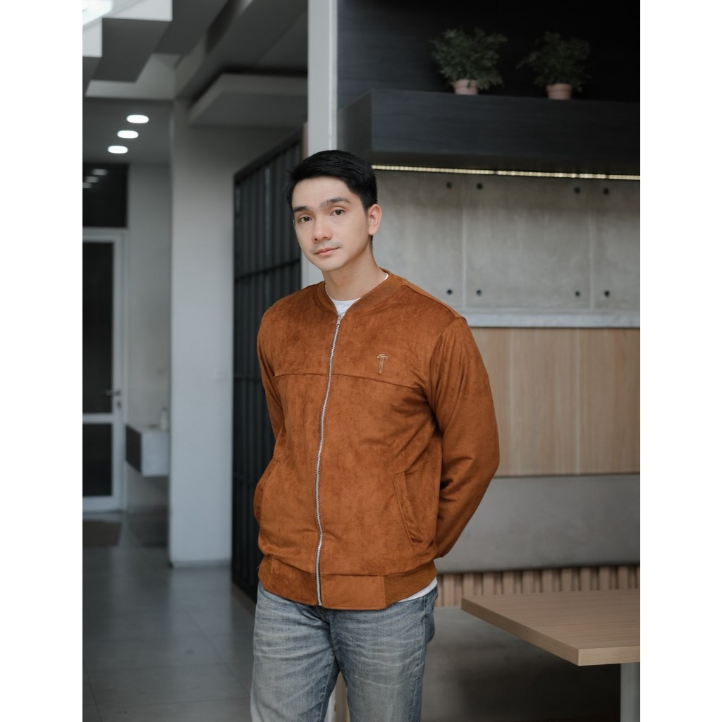 Jaket Bomber Suede Pria Premium