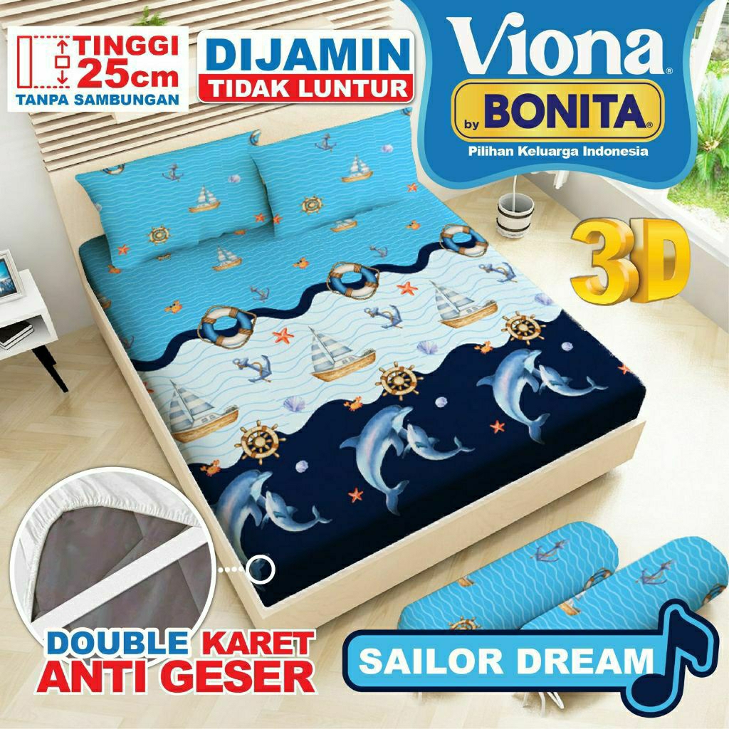 Sprei Viona(by Bonita)160x200 Tinggi 25 motif sailor dream/jangkar/pelaut/marine - speed racer/cars/