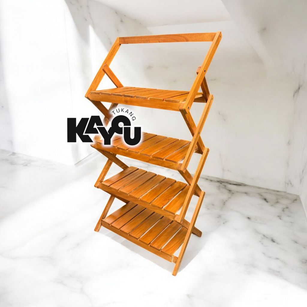 Rak Kayu Portable/Rak Sepatu Lipat 4 Susun/Rak Camping Portable/ Rak Kayu Lipat Serbaguna Minimalis