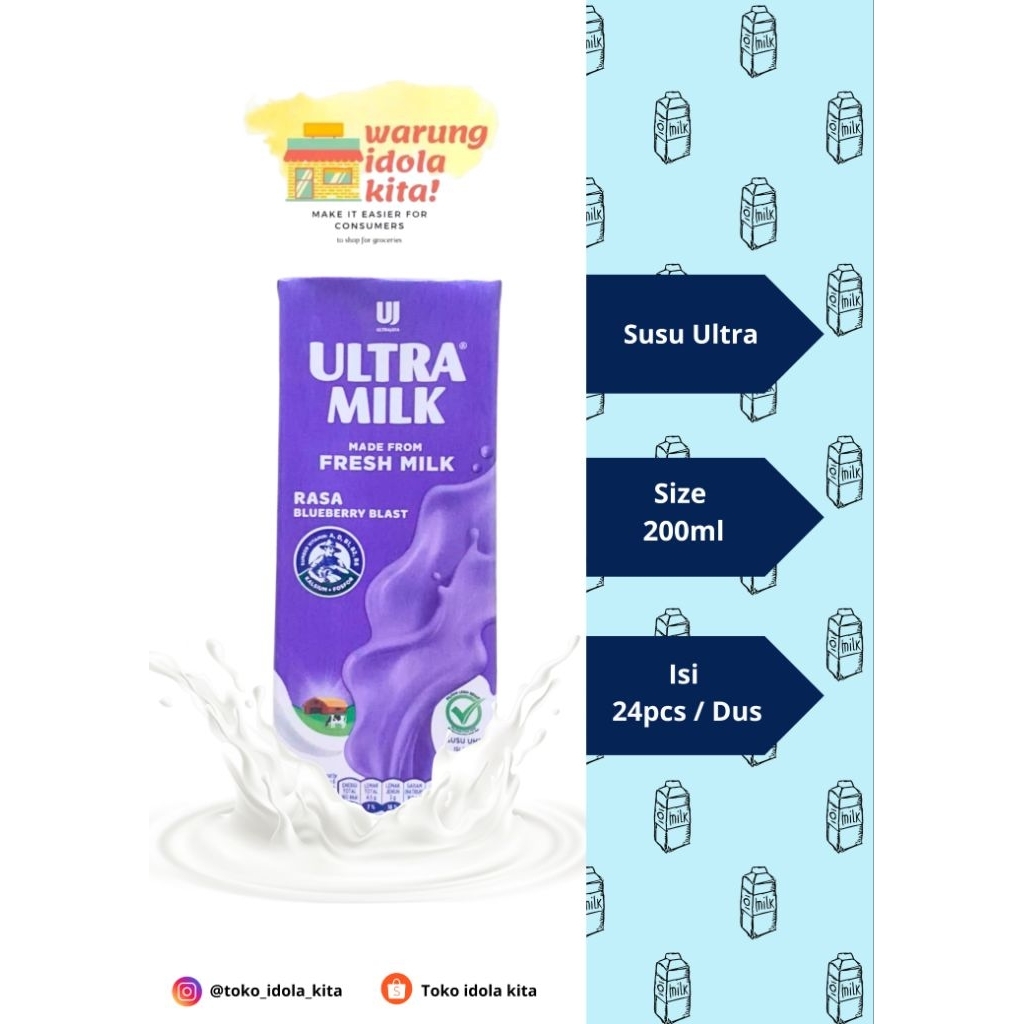 

Ultra Milk Rasa Blueberry Blast ukuran 200ml 1dus isi 24pcs