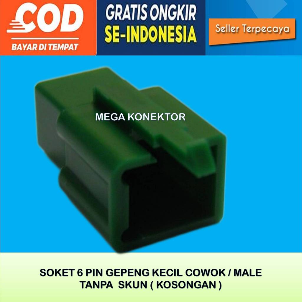 SOKET KABEL MOTOR 6 PIN KECIL  MALE HIJAU KOSONGAN -SOKET–SOKET KABEL–6 PIN- SOKET–SOKET 6 PIN NYLON