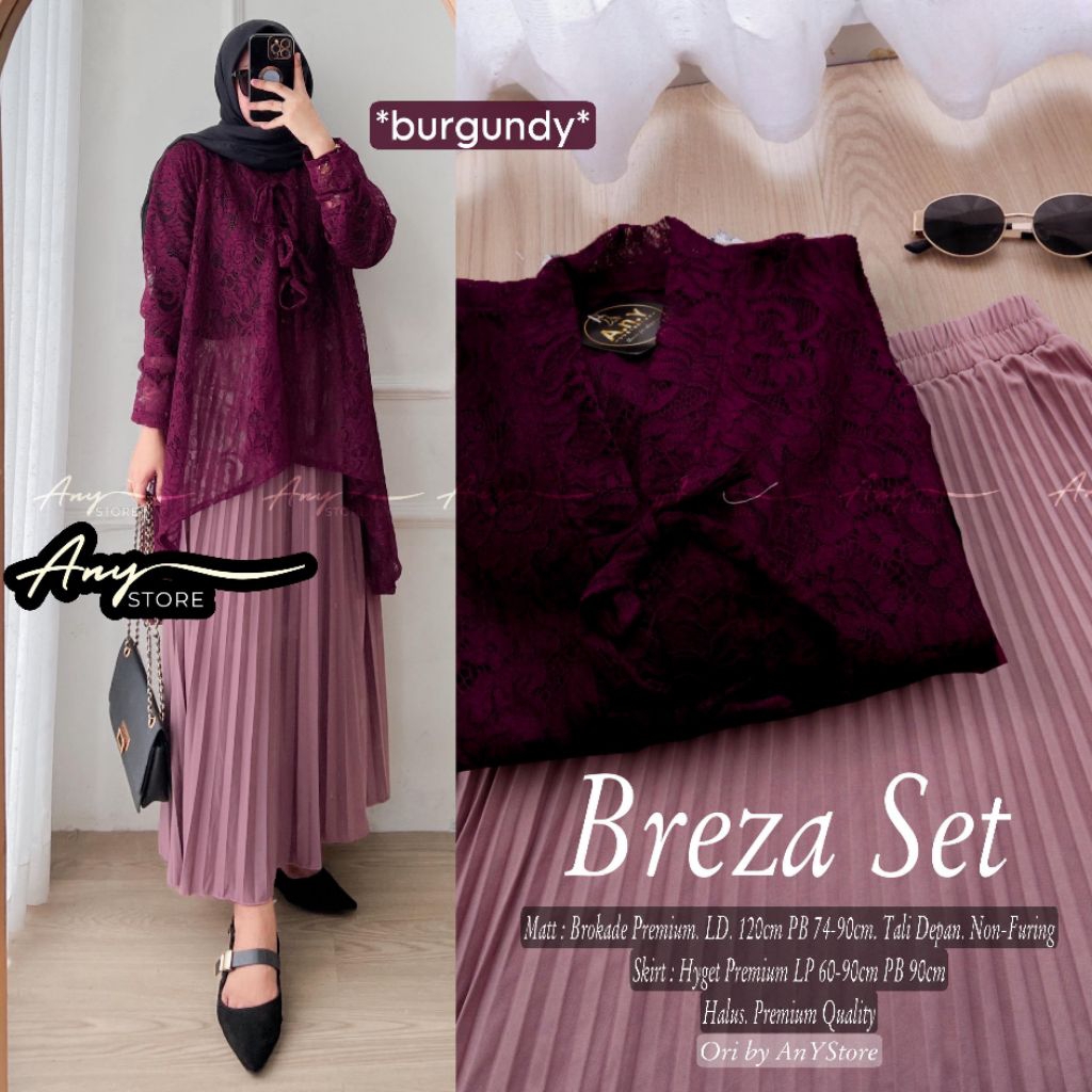 Breza Set setelan tunik tanpa inner dan rok panjang plisket hyget premium atasan brokade premium out