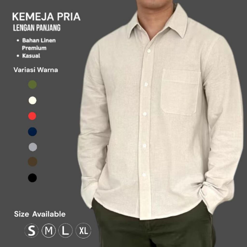 GOODSOFT.ID Long Sleeve Linen Shirt  |  Kemeja Polos Linen Pria Lengan Panjang  |  91